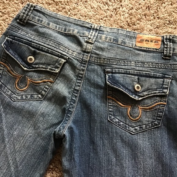 Saza Women's Jeans Size 9 Back Pocket Flaps Denim Minimal Factory Distressing - Picture 1 of 12